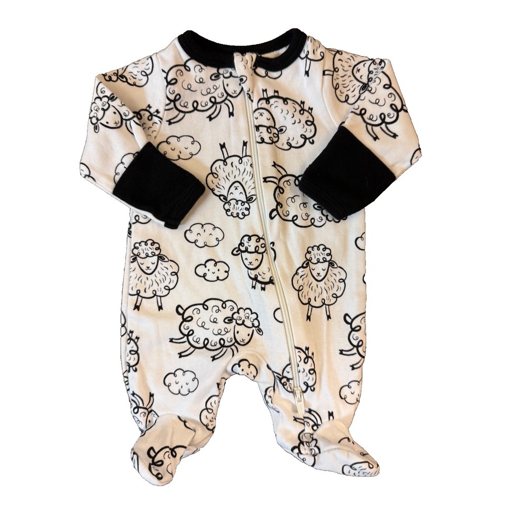 Preemie Baby Sleeper Sheep Black White Lamb Zipper Gender Neutral Outfit Romper